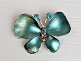 brooch pin blue butterfly rhinestones multicolor silver tone - £5.41 GBP