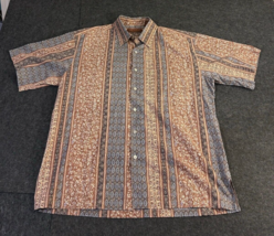 Tori Richard Button Up Shirt Men&#39;s Large Brown Blue Hawaiian Made In USA - £15.46 GBP