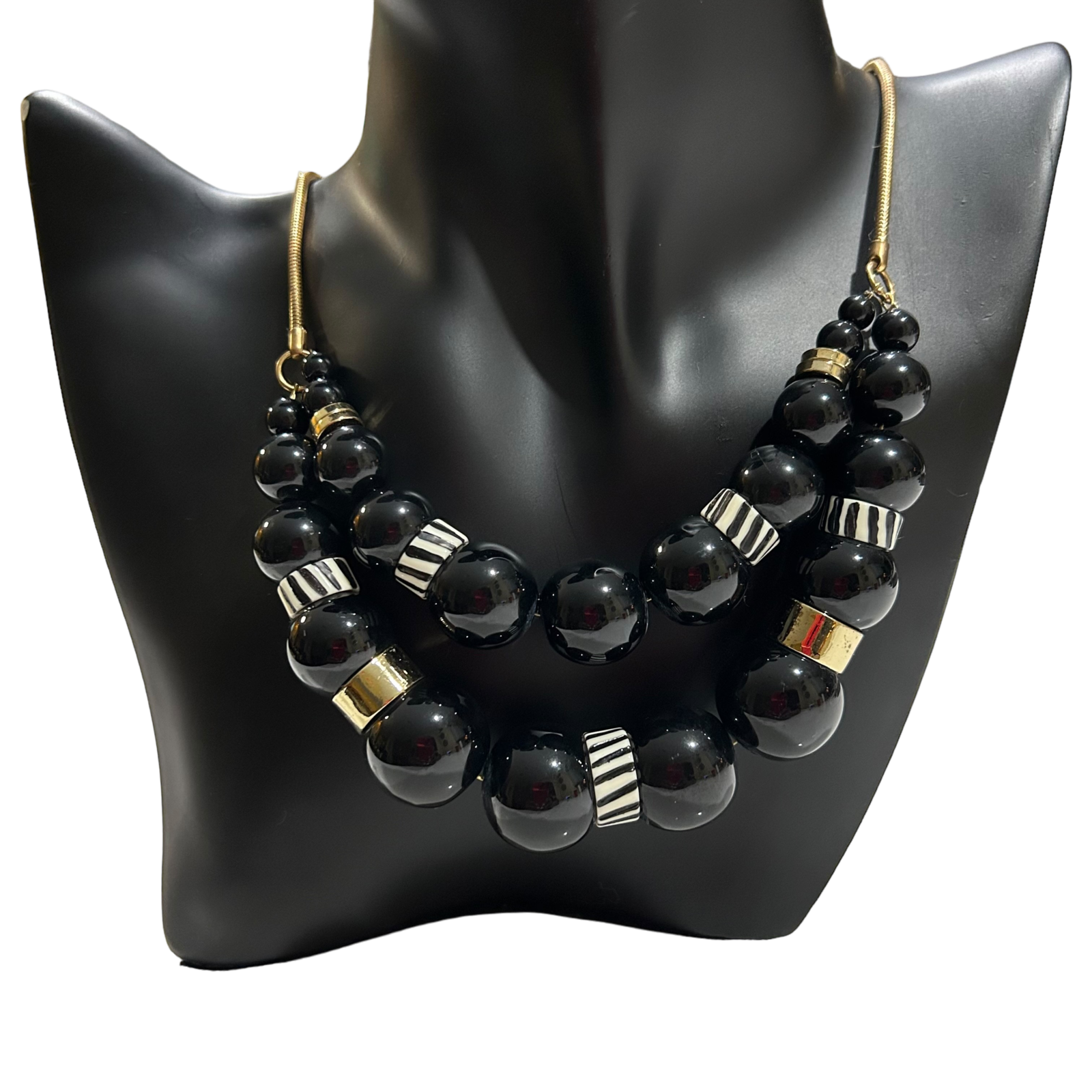 Womens Kenneth Cole Black Gold Beaded Double Row Bib Necklace Fashion Jewelry - £18.38 GBP
