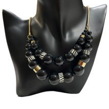 Womens Kenneth Cole Black Gold Beaded Double Row Bib Necklace Fashion Jewelry - £18.38 GBP