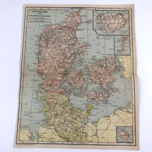 1921 Antique Denmark with Schleswig-Holstein and Iceland Bornholm Map - £18.66 GBP