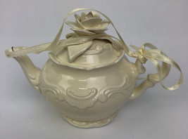VINTAGE 1998 Mud Pie Victorian Rose Ivory Porcelain Teapot Ornament - Rare Find - £18.86 GBP