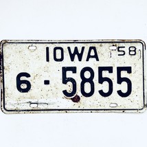 1958 United States Iowa Benton County Passenger License Plate 6-5855 - £11.82 GBP