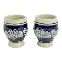 2 Cobalt Blue Glazed Accents Pottery Cups Embossed Grape Vines Egon Bay Germany - £11.52 GBP