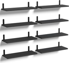 Black Floating Shelves Set Of 8 For Decor, Rustic Wood Hanging Shelves, Black - $50.93