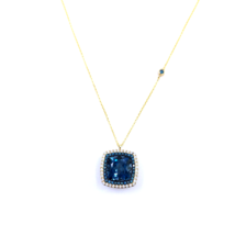 Women&#39;s Cable Necklace 18k Yellow Gold London Blue Topaz White Blue Diamonds - £1,686.00 GBP
