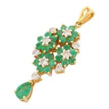 Floral Bunch Emerald Pendant with Diamonds in 18K Yellow Gold - £1,148.15 GBP