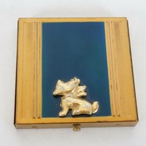 Scottie Dog Gold Tone Metal Blue Inlay Square Compact Raised Scottish Te... - $38.70