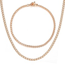 1 Set 5mm Wide Link Necklace Bracelet Set for Women 585 Rose Gold Color Carve Tw - £17.80 GBP