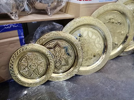 Round Brass Tray, Mosaic Tray, Brass Serving Tray, Tea Tray Decor, Authentic Mor - £55.17 GBP+