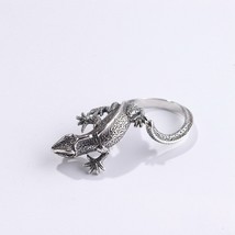 Fashion Simple S925 Silver Retro Craft Ring Vintage Color Animal Lizard Shape Me - £39.44 GBP
