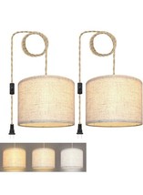 2 Pack Hemp Rope Plug in Pendant Light Ceiling Hanging Light for Dining ... - $24.74