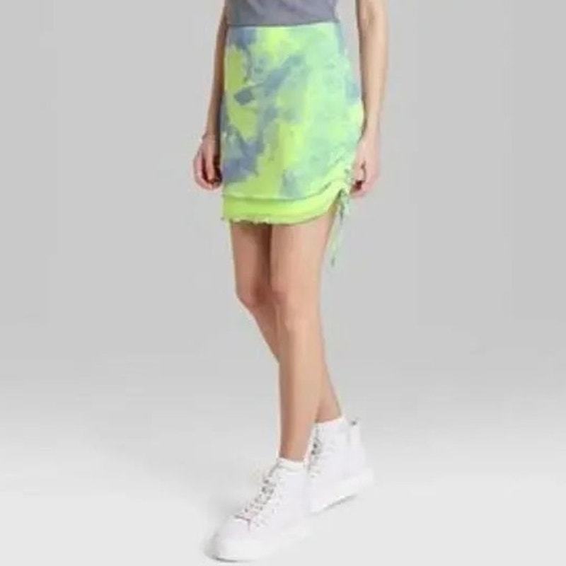 Wild Fable Ruched Side Mesh Green Tie Dye Mini Skirt Small NEW - $16.00