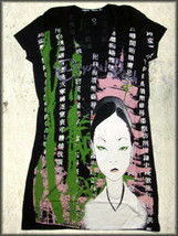 Crystal Rock Geisha Asian Rhinestones Eco Organic Womens T-Shirt Black NEW XS-S - £71.56 GBP