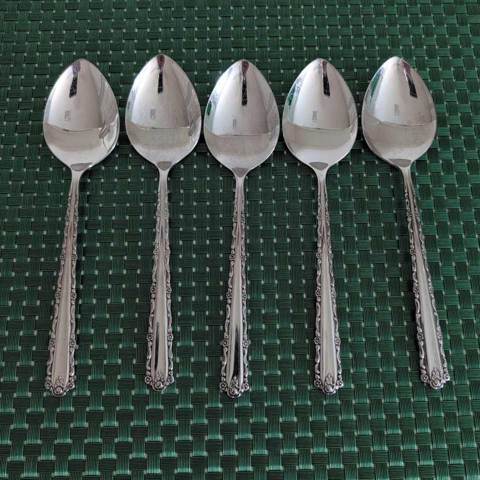 Oneida CHERIE Place Oval Soup Spoons Set Lot of 5 Stainless Floral Gloss... - $9.99