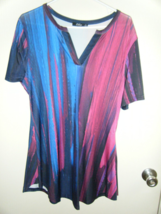 Lily by FIRMIANA MED SHORT SLEEVE BLUE PINK BLACK STRIPE Stretch Tunic 8268 - $17.99