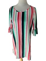 CROWN AND IVY STRIPES SS MULTI COLORED DRESS OR LONG TOP STATEMENT SLEEV... - $23.08