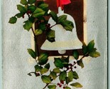 A Merry Christmas Foiled Holly Silver Bell UNP DB Postcard H4 - $6.88