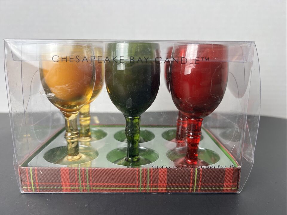 Primary image for Chesapeake Bay Mini Wine Glass Candles Lead FREE Set of 6 New