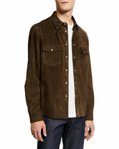 Mens Brown Suede Leather Shirt Jacket Brown Men Leather Suede Jacket Shirt #26 - £111.51 GBP+