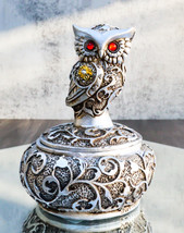 Ebros Silver And Bronze Steampunk Owl With Red Gemstone Eyes Jewelry Trinket Box - £12.33 GBP