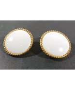 TRIFARI WHITE BUTTON PIERCED EARRINGS Signed Gold Tone Rope Acrylic 1 1/2&quot; - £14.98 GBP