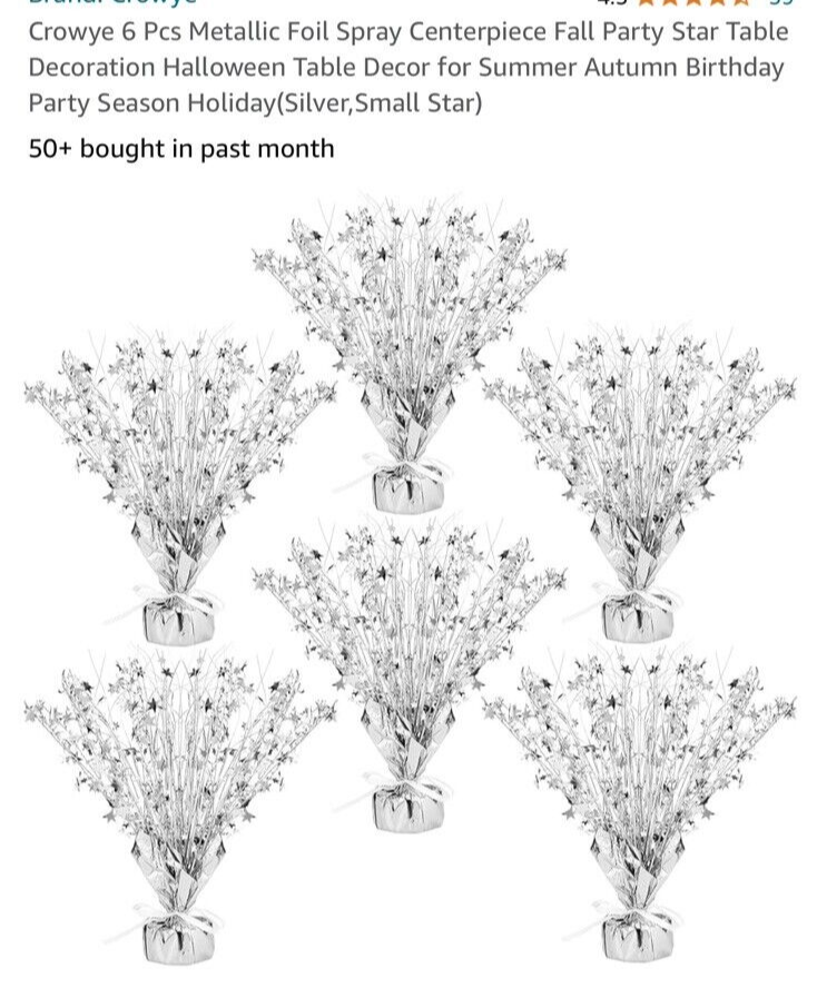 6 Pcs Metallic Foil Spray Centerpiece Summer Party Star Table Decoration... - $24.63
