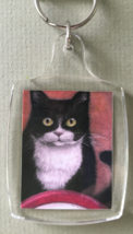 Small Cat Art Keychain - Suppertime - $8.00