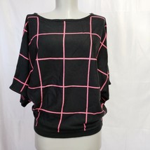 New York &amp; Co Woman&#39;s size XS black pink grid Sweater dolman sleeve Pull... - £11.77 GBP