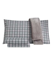 Sanders Holiday 5-Pieces Full Sheet Set With Throw,Charcoal Plaid - £33.96 GBP