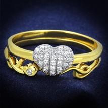 Micro Pave Simulated Diamond Two Tone 14k Gold Plated Wedding Bridal Ring Set - £86.06 GBP