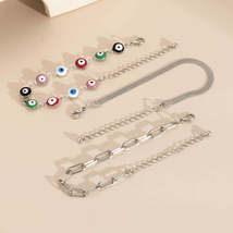 Bright Enamel &amp; Silver-Plated Eye Herringbone Three-Piece Bracelet Set - £12.01 GBP