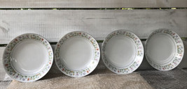 1962 Ashley Overseas ETERNAL LOVE Floral Rim Platinum Trim 4 Soup Bowls Lot Chna - £39.01 GBP