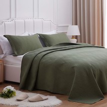Quilt Set Full/Queen Size, Olive Green Diamond Pattern Bedspread-90X96, Soft Lig - £53.46 GBP