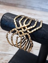 Vintage Hinged Bracelet / Bangle - Chunky Geometric Design Gold Tone - £12.60 GBP