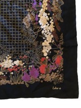 Vtg Echo Scarf Asian Inspired Black Gold Purple Red Floral Oriental 29&quot; Square - £36.95 GBP