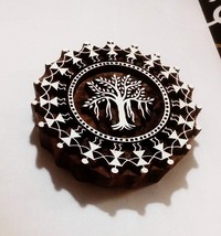Indian Traditional Handmade Wooden Printing Block Stamp With Warli Round Design - £20.91 GBP