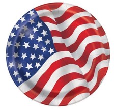 USA Flag 9 inch Lunch Plates 8 ct 4th July Stars Stripes - $4.35