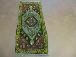 19&quot; X 42&quot; Antique Handmade Turkish Colorful Oushak Oshak Yastik Wool Rug Mat - £241.63 GBP