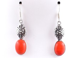 925 Sterling Silver Coral Gemstone Handmade Dangle Drop Earrings women Gift - £35.43 GBP+