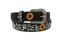 Kids Black Western Belt Cowboy Dress Leather Floral Embroidery Cinto Rancho - $34.21 CAD
