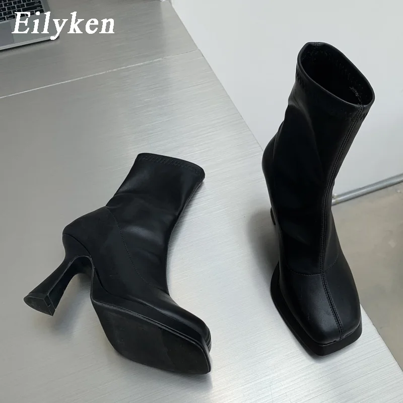 Eilyken 2024 New  Stretch Women Ankle Boots Fashion Low Platform Heel Ladies Ele - £97.75 GBP