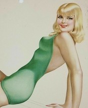 September 1945 Varga Vargas Pinup Girl Calendar Page Blonde Green Swimsuit - £5.30 GBP