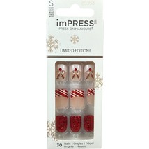 NEW Kiss Nails Impress Press On Manicure Short Gel French Red Reindeer Christmas - £13.37 GBP