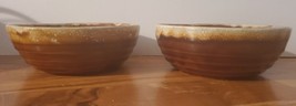 Monmouth Stoneware Bowls lot of 2 USA Brown Drip Glaze Pottery Maple Leaf Mark - £19.75 GBP