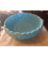 VINTAGE FENTON BLUE  CABBAGE ROSE  MILK GLASS BOWL - $841.82 MXN