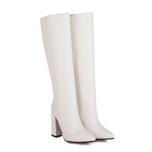 Fashion Knee High Boots Women Soft Pu Leather Thick High Heels Long Boots Autumn - £81.20 GBP