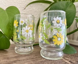 60s Libby Daisy Flower Yellow Green Drinking Juice Glasses Tumblers Vint... - £16.58 GBP