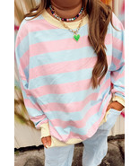 Sky Blue Stripe Drop Shoulder Crewneck Plus Size Sweatshirt - $338.45 MXN