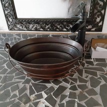 16&quot; Oval Copper Bucket Vessel Bathroom Sink with Pump Style Faucet &amp; Drain - £239.76 GBP